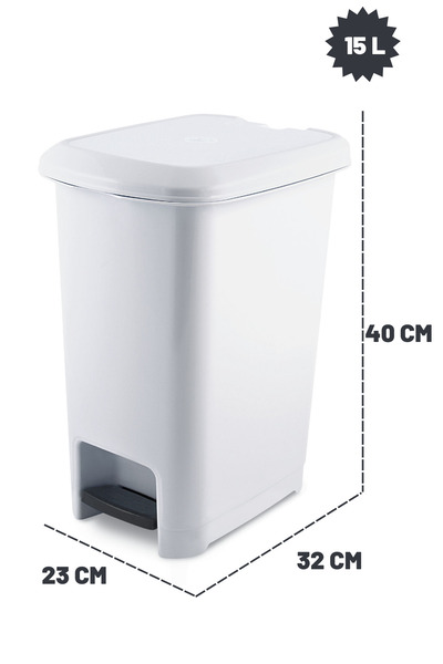 Melkan Home Pedallı Çöp Kovası 15 Litre Beyaz Çöp Kovası Slim Pedallı Çöp Kovası 15 Litre 40 Cm Beyaz