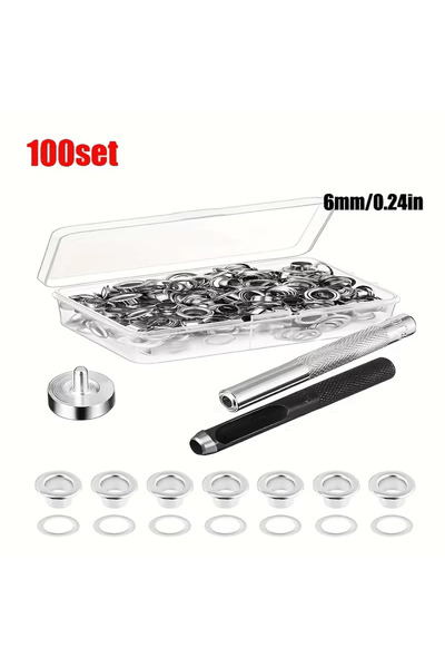 Choice 100 sets 6mm Grommet Tool Kit 100 Sets Grommets Eyelets 6mm 10mm 12mm ...