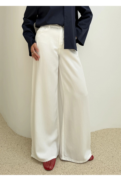 MODA AKSA 008 TENCEL KOT PALAZZO BEYAZ