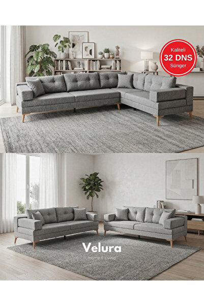 Velura Home & Living Zeri (Pufsuz) Yataklı Puzzle Modüler Köşe Koltuk Takımı ...