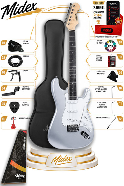Midex Rph-30sl Gül Klavye Silver Strat Kasa Sss Elektro Gitar Seti
