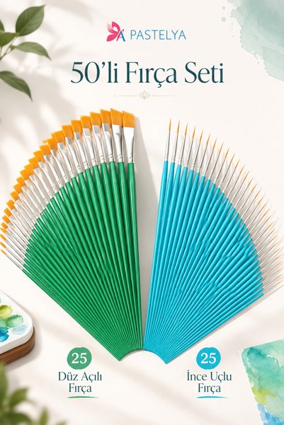 kendinyaphobi Set de 50 de pensule: pensule plate - pensule subțiri cu vârf scurt - pensule cu vârf lung - (CULORILE MIXTE SE EXPUNDE PRIN TRANSPORT)