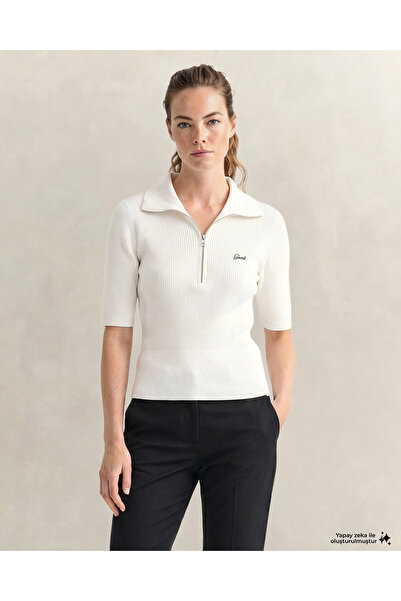 Gant Kadın Beyaz Slim Fit Yarım Kollu Triko