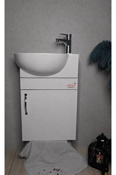 Turkuaz Banyo ve Tuvalet Mini Köşe Lavabo 28*45 Cm (banyo Dolabı Dahil)