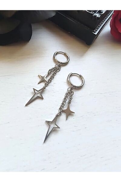 Choice Silvery Y2K Personalized and Creative Stainless Steel Star Earrings, S...