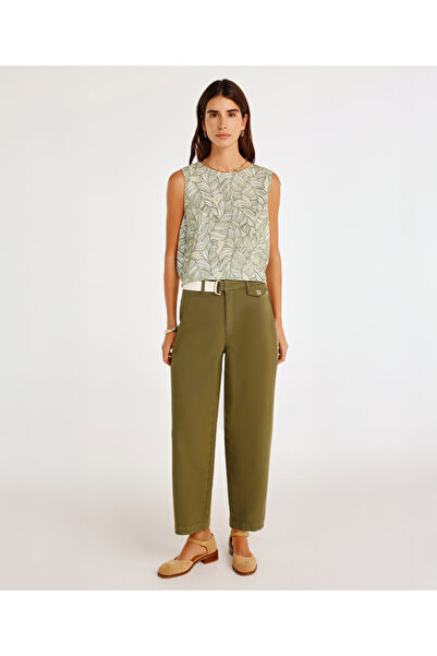 Yargıcı Regular Waist Wide Leg Denim Trousers with Belt Detail