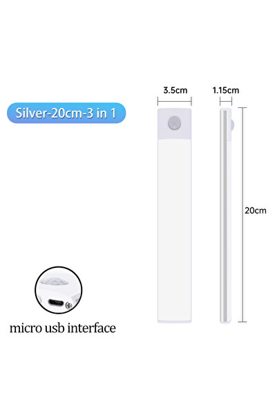 Choice Silver-20cm 3 Colors in One Lamp Cabinet Light USB Rechargeable Motion...