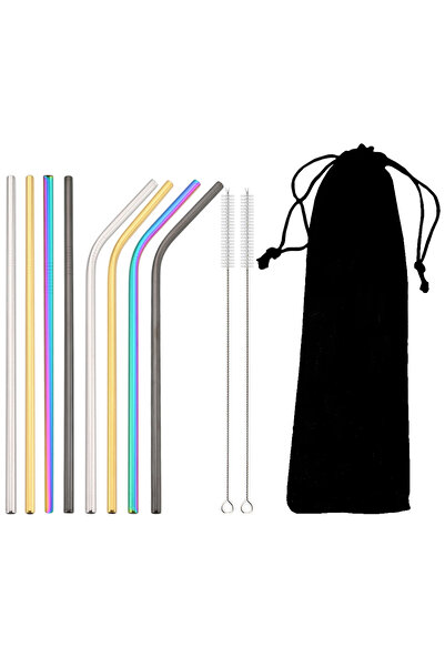 choice2 11Pcs Mix Colorful Reusable Drinking Straw Metal Straws 304 Stainless...
