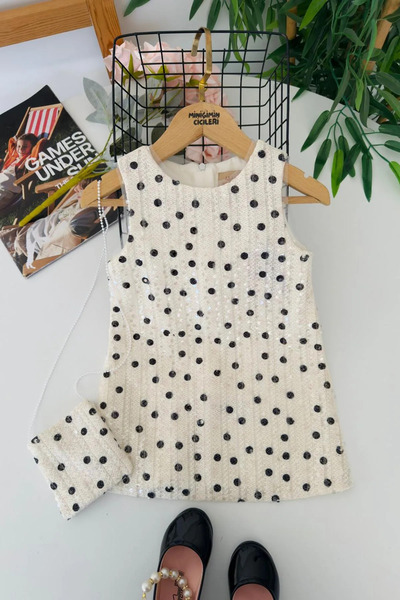 Minigimin Cicileri My Little One's Polka Dot Detailed Sequined Girls' Dress w...