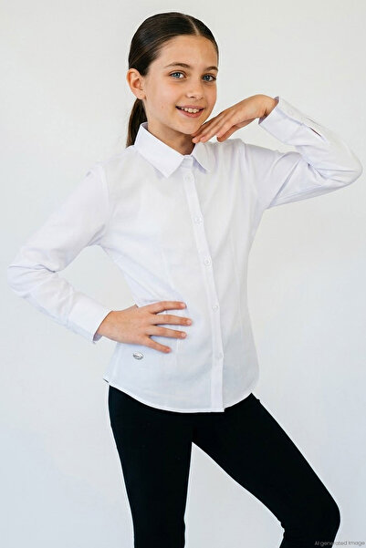 Breeze Girl's Shirt with Buttoned Waist and Crest Detail, 8-12 Years, White