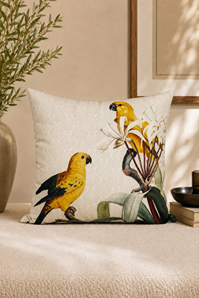 ASDİVA Bird Patterned Digital Print Decorative Throw Pillow Cover 45X45