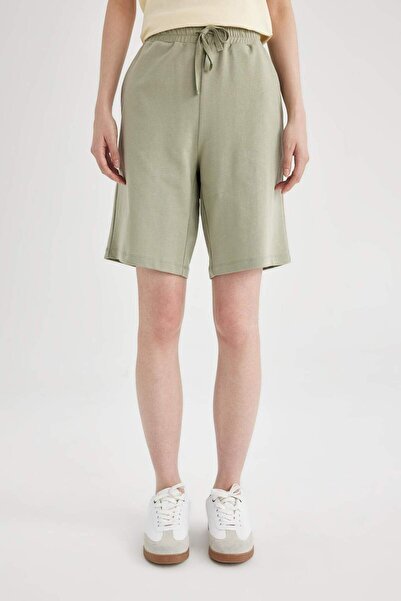 DeFacto 100% Cotton Elastic Waist Bermuda Shorts N7439Az24Hs