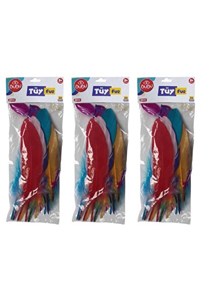 Bubu Karışık Renkli Tüy 20 li 20cm 3 lü Set