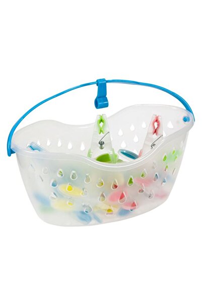 BAMI NETWORK Coșuleț oval transparent cu cârlige rufe plastic 23x12x12cm