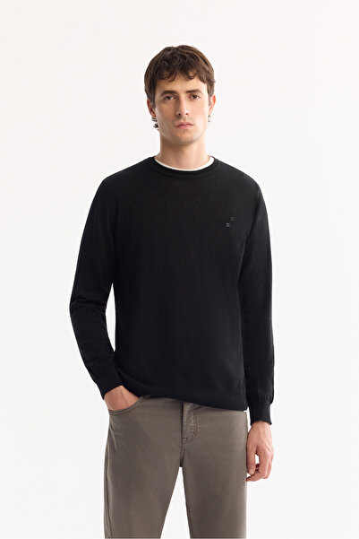 Avva Men's Black Crew Neck Wool Knitwear Sweater B 005013