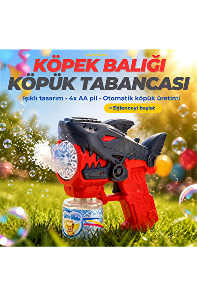 KentOyuncaK Bubble Gun Köpek Balığı Köpük Tabancası - Işıklı Pilli Bahçe ve P...
