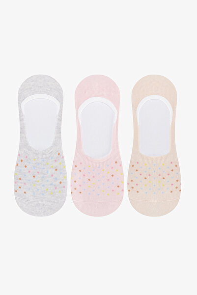 Penti Gri Pembe Tiny Dotted Pamuklu Puantiye Desenli 3 Çift Babet Çorap