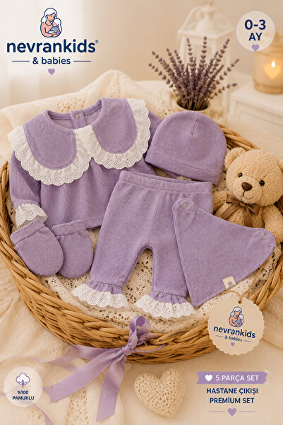 nevrankids Baby Girl Eyelet Hospital Take-Home Set of 5 Newborn 0-3 Months