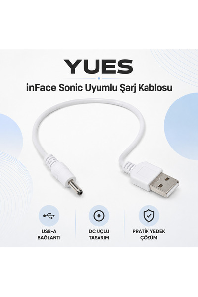 YUES inFace Sonic Yüz Temizleme Cihazı Uyumlu USB Şarj Kablosu – DC Uçlu Yede...