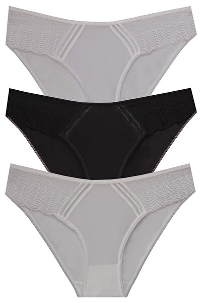 papatya lingerie 3-Pack of Women's Panties with Tulle Front and Lace Back Mic...