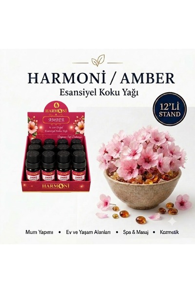 HARMONİ AMBER Çiçeği Esansiyel Uçucu Koku 10ML 12'li Stant Difüzör Esansı Buh...