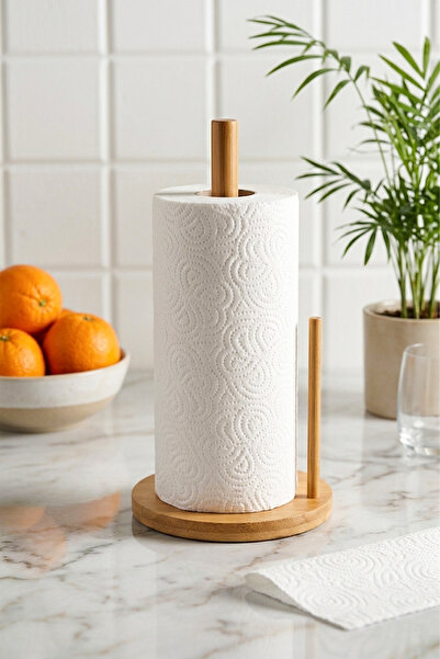 Kitchen Life Bamboo Round Paper Towel Holder 14 cm Ergonomic Kitchen Towel Ho...
