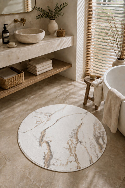 TRYOLE Marmera Yuvarlak Banyo Paspası 70x70 Bej