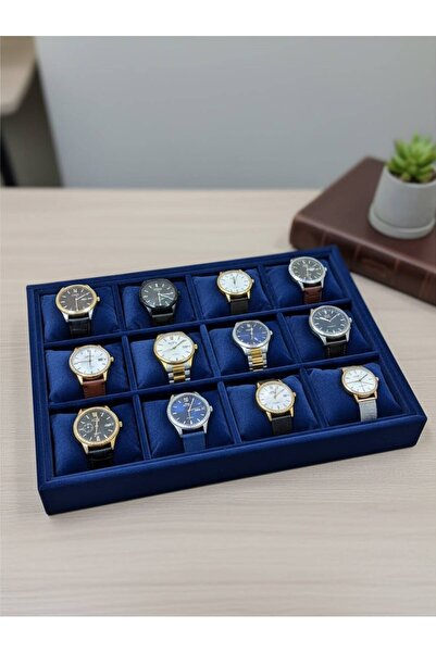 İmpala Kutu Watch and Jewelry Stand with 12 Compartments, Suede Fabric Coveri...