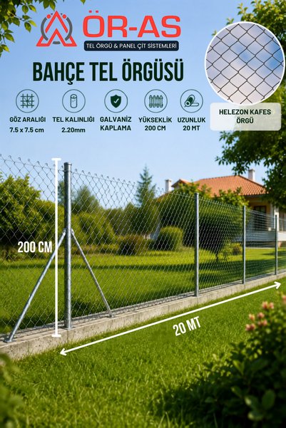 ÖR-AS TEL ÖRGÜ & PANEL ÇİT SİSTEMLERİ 7x7 Göz-2.2mm-( 200'lük - 20 Mt ) - Gal...