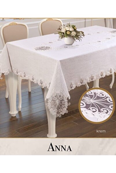 Ceki Home Gardenya linen single tablecloth 160x220 cm lace-edged dining table...