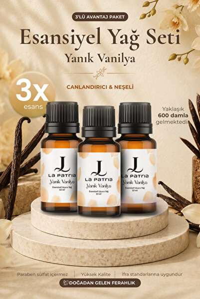 LaPatria 3 Adet Çamaşır Yün Kurutma Topu için Koku Seti - Yanık Vanilya - 10 ML - Esansiyel Uçuçu Yağ
