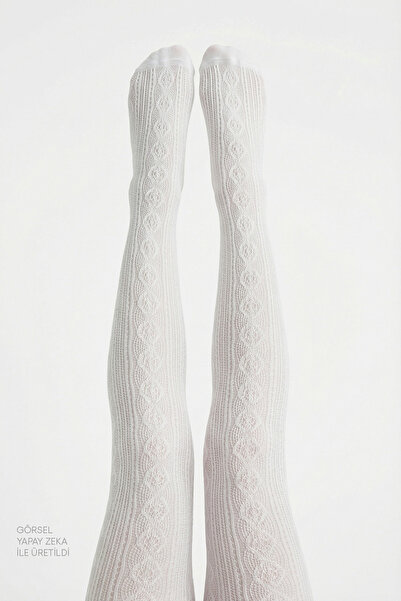 Penti Girl's White Pretty Daisy Patterned Fishnet Pantyhose