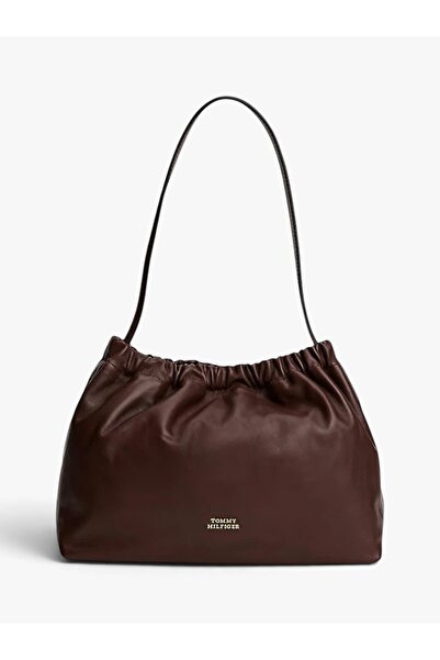 Tommy Hilfiger SOFT LEATHER SHOULDER BAG Kadın Kahverengi Çanta - AW0AW18307