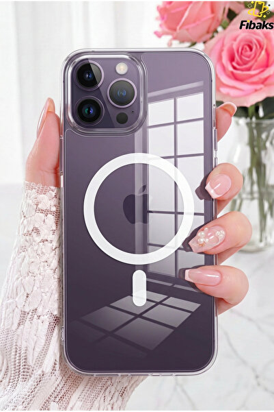 Fibaks iPhone 14 Pro Kılıf Magsafe Wireless Kablosuz Şarj Destekli Kristal Şe...