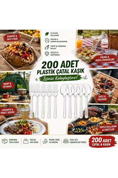Elif mağazacılık Lüks Kristal Şeffaf Plastik Kaşık ( 100 Adet ) Şeffaf Plastik Çatal (100adet )