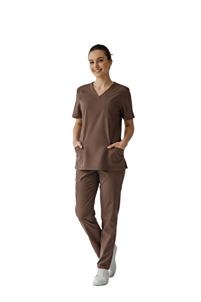 ÇİZGİ MEDİKAL Friar Brown Dr. Greys Doktor Hemşire Medikal Scrubs Takım Lüks Likralı Kumaş