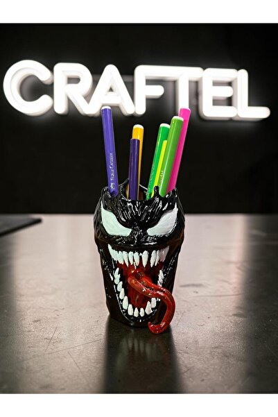 CRAFTEL Venom Figürlü Kalemlik - Marvel Özel Tasarım Masaüstü Organizer Biblo