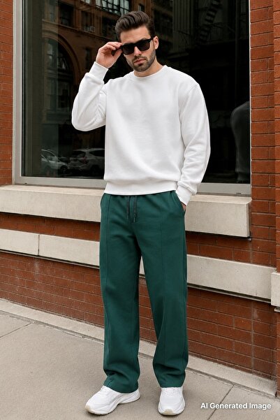 Madmext Nefti Green Relaxed Fit Men's Sweatpants with Front Stitching Detail ...