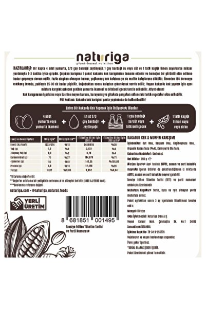 Naturiga Glutensiz Kek Karışımı ( Kakaolu) 260 gr