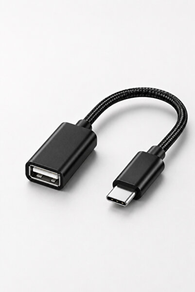 MVLH Type-C to USB 2.0 Dişi OTG Dönüştürücü Adaptör Kablosu Örgülü Siyah Tele...