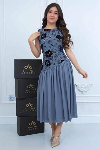 arushi Jewel Barbie Dark Gray Dress with Luxurious Embroidery .. Sen Mahir Dress