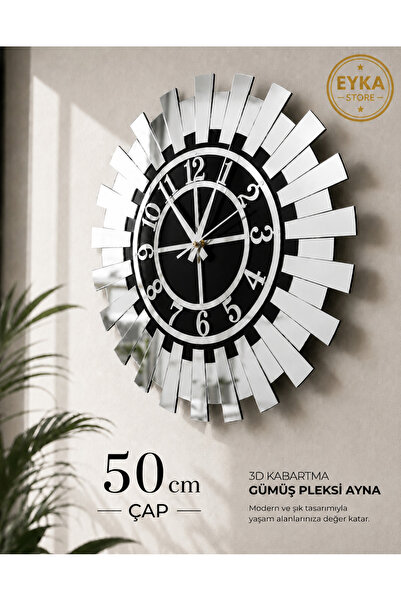 EYKA Dekoratif Duvar Saat Modern Gold Güneş I Büyük Türk Rakamlı Mdf Üzeri Ay...