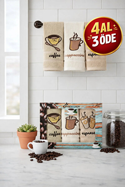 Coton Delux Embroidered 3-Piece Kitchen Towels – 100% Cotton – Boxed - 30X50