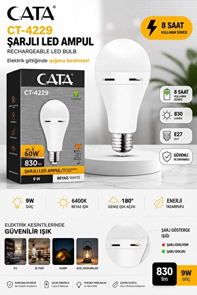 Cata Şarjlı Led Ampul Beyaz - Ct-4229