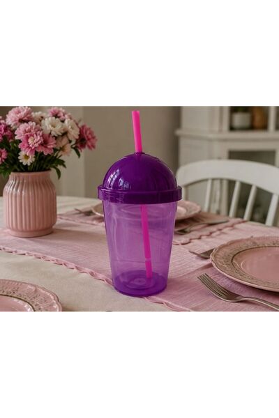 olux ideas Pipetli Neon Bardak -450 ml/Mor-BPA Free