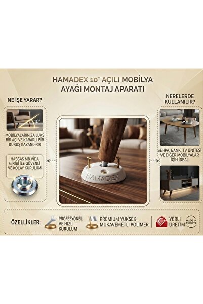HAMADEX 4 Lu Açılı Plastik Bağlantı Aparatı (m8 Vida Girişli ) Ahsap Masa , S...