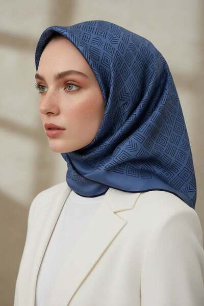 Vissona وشاح حريري Twill نسائي نيلي - أزرق داكن