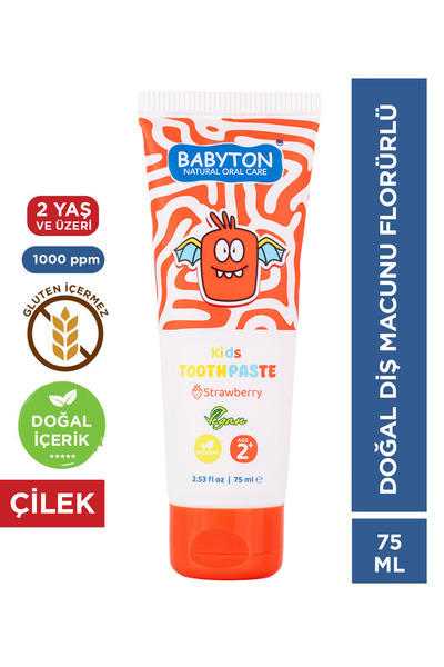 BABYTON Doğal Çilek Diş Macunu 2 Yaş ve Üzeri Florürlü 75 ml