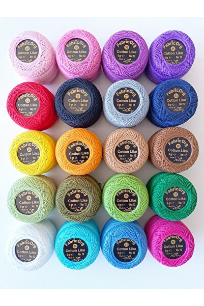 fabricorg No:12 Cotton Like Etamin - Kanaviçe 20'li Nakış Ipliği Seti-1 (6 Gr)