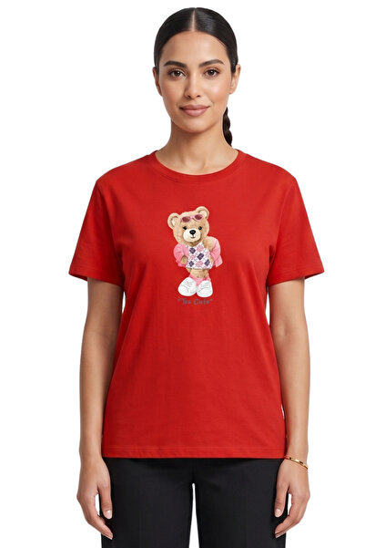 DK DAKSEL Daksel Women's Multicolor Too Cute Teddy Bear Printed Oversize Cott...